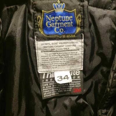 NEPTUNE GARMENT CO MILTARY BOMBER JACKET MENS 34R BLACK 3M THINSULATE LINER