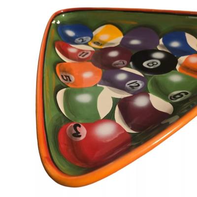 Clay Art Stone Lite Rack 'Em Up Pool Billiards Chip Dip Platter Hand Painted