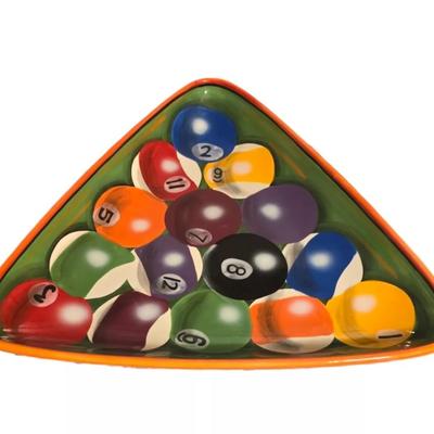Clay Art Stone Lite Rack 'Em Up Pool Billiards Chip Dip Platter Hand Painted