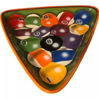 Clay Art Stone Lite Rack 'Em Up Pool Billiards Chip Dip Platter Hand Painted