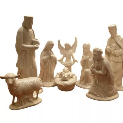 Vintage Nativity Scene 15 Piece Signed Scioto 1983 Hand Painted Glaze Pottery