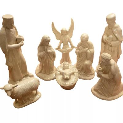 Vintage Nativity Scene 15 Piece Signed Scioto 1983 Hand Painted Glaze Pottery