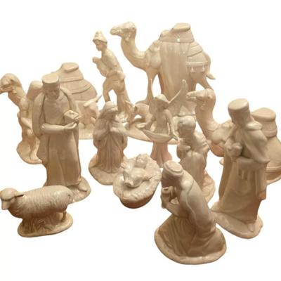 Vintage Nativity Scene 15 Piece Signed Scioto 1983 Hand Painted Glaze Pottery