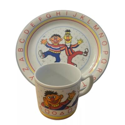 Sesame Street Vintage Plate And Cup Bert & Ernie Porcelain Alphabet Kids Child