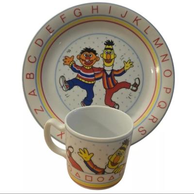 Sesame Street Vintage Plate And Cup Bert & Ernie Porcelain Alphabet Kids Child