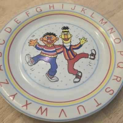 Sesame Street Vintage Plate And Cup Bert & Ernie Porcelain Alphabet Kids Child