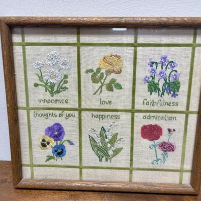 Framed Embroidery Flower Descriptions stitched flowers