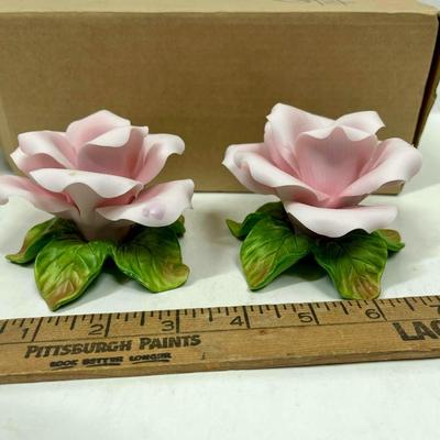 Ceramic Pink Rose Pair.