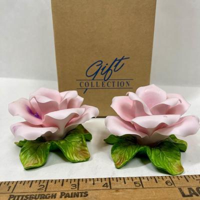 Ceramic Pink Rose Pair.