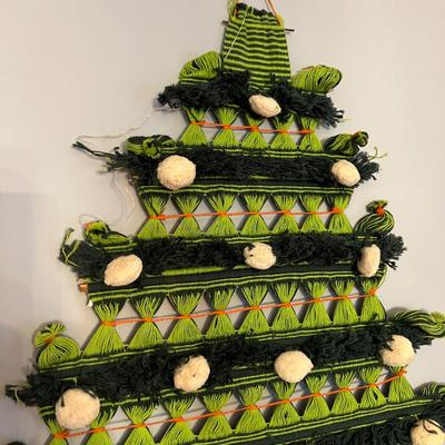 2 Vintage Macrame Christmas Tree Wall Hangings