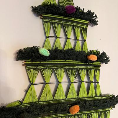 2 Vintage Macrame Christmas Tree Wall Hangings