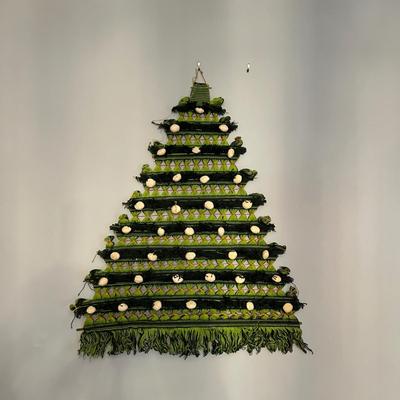 2 Vintage Macrame Christmas Tree Wall Hangings