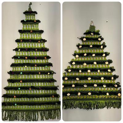 2 Vintage Macrame Christmas Tree Wall Hangings
