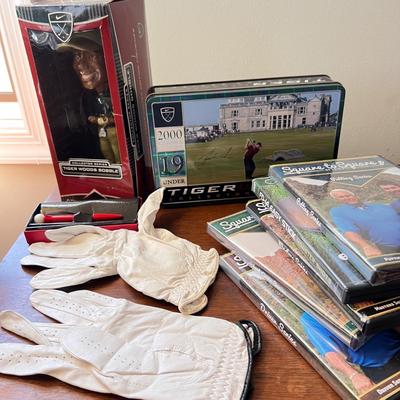 Golf Lot - Display Cabinet, Tiger Woods Collector Series Balls, etc.