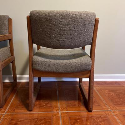 2 Vintage Upholstered Chairs w Solid Wood Sled Bases
