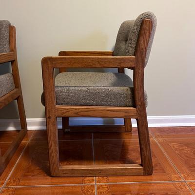 2 Vintage Upholstered Chairs w Solid Wood Sled Bases
