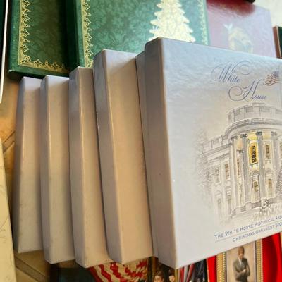 Whitehouse Christmas Ornament Lot - 26 in Boxes + Pile of Empty Boxes and Paperwork