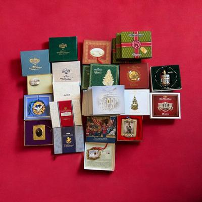 Whitehouse Christmas Ornament Lot - 26 in Boxes + Pile of Empty Boxes and Paperwork