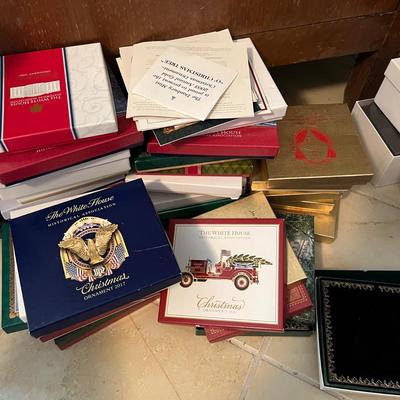 Whitehouse Christmas Ornament Lot - 26 in Boxes + Pile of Empty Boxes and Paperwork