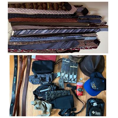Big Mixed Lot Mens Accessories - Hats, Silk Ties, Leather Belts, CK Cologne, etc.