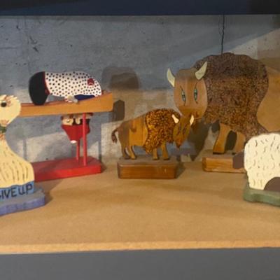 HANDMADE WOODEN CRITTERS AND A CLOWN