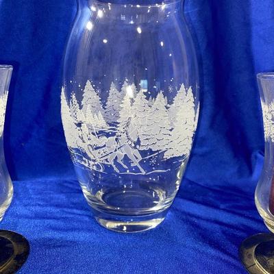 AVON’S LUMINARC WINTER SLEIGH RIDE VASE AND TUMBLERS