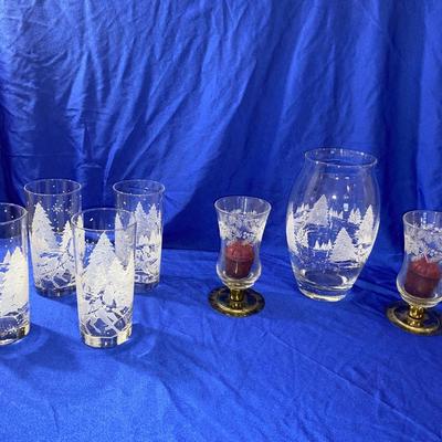 AVON’S LUMINARC WINTER SLEIGH RIDE VASE AND TUMBLERS