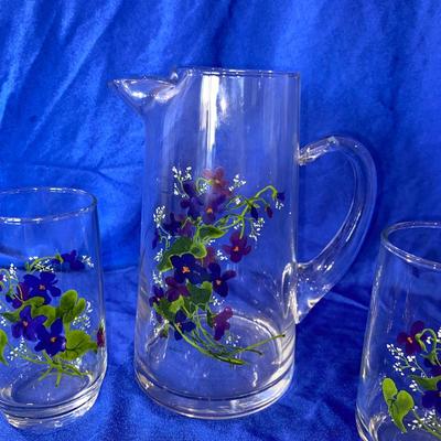 BEAUTIFUL J. WALSH HAND PAINTED FROM FRANCE, TUMBLERS AND PITCHER
