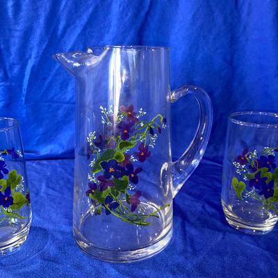 BEAUTIFUL J. WALSH HAND PAINTED FROM FRANCE, TUMBLERS AND PITCHER