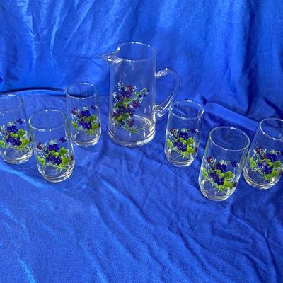 BEAUTIFUL J. WALSH HAND PAINTED FROM FRANCE, TUMBLERS AND PITCHER