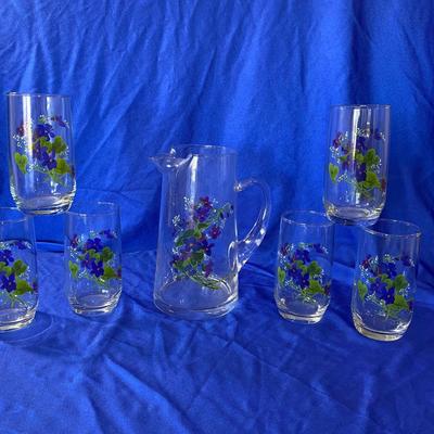 BEAUTIFUL J. WALSH HAND PAINTED FROM FRANCE, TUMBLERS AND PITCHER