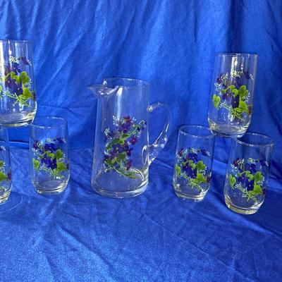 BEAUTIFUL J. WALSH HAND PAINTED FROM FRANCE, TUMBLERS AND PITCHER
