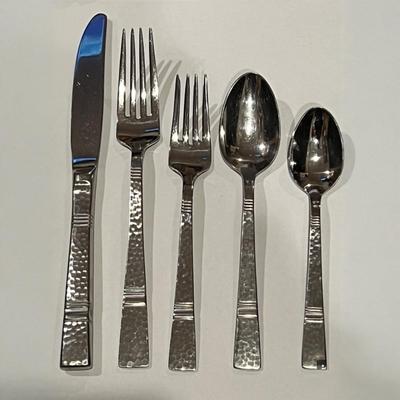50 Pc. Gorham BALUSTER Hammered Stainless Flatware Silverware Set