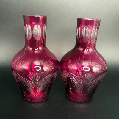 Set of 2 Beautiful Vintage Cranberry Vases