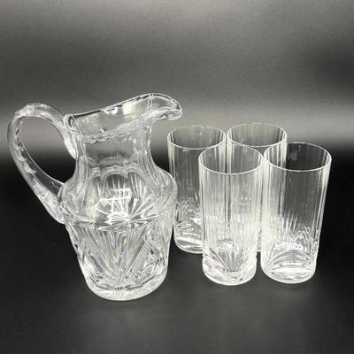 Crystal Pitcher with 4 Crystal Glasses