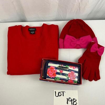 Lot D `198 Lord & Taylor Cashmere Sweater Ann Taylor Hat and Gloves NWT Betsy Johnson Wallet