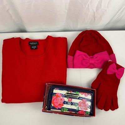 Lot D `198 Lord & Taylor Cashmere Sweater Ann Taylor Hat and Gloves NWT Betsy Johnson Wallet