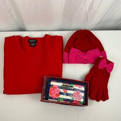 Lot D `198 Lord & Taylor Cashmere Sweater Ann Taylor Hat and Gloves NWT Betsy Johnson Wallet