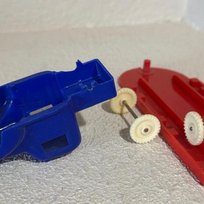 1937 AUBURN RUBBER CABOVER STAKE TRUCK & PLASTIC TRUCK W/TRAILER