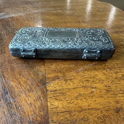 ANTIQUE GILLETTE POCKET EDITION SAFETY RAZOR IN VELVET LINED SILVER PLATED CASE