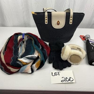 Lot D 200 Eric Javits Handbag Uggs Earmuffs Infinity Scarf and Pair of Gloves