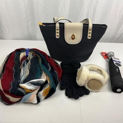 Lot D 200 Eric Javits Handbag Uggs Earmuffs Infinity Scarf and Pair of Gloves
