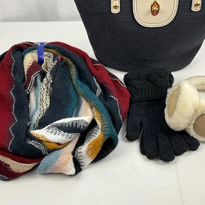 Lot D 200 Eric Javits Handbag Uggs Earmuffs Infinity Scarf and Pair of Gloves