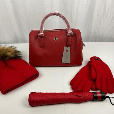Lot D 206 NWT Oradelphine Leather Handbag Hat Gloves and Umbrella