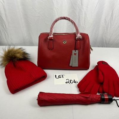 Lot D 206 NWT Oradelphine Leather Handbag Hat Gloves and Umbrella