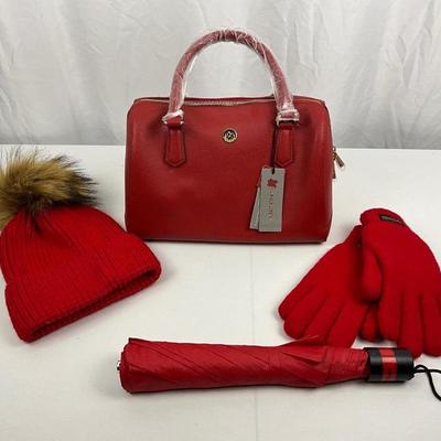 Lot D 206 NWT Oradelphine Leather Handbag Hat Gloves and Umbrella