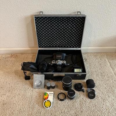 FUJICA 35MM CAMERA WITH VARIOUS LENSES, FLASH AND TIMER