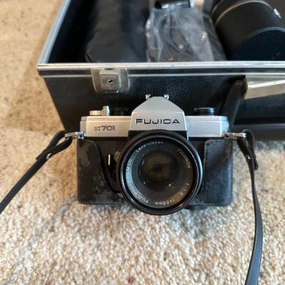 FUJICA 35MM CAMERA WITH VARIOUS LENSES, FLASH AND TIMER