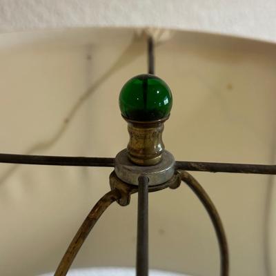 ANTIQUE NEWEL POST PARLOR TABLE AND A FRENCH VICTORIAN LAMP