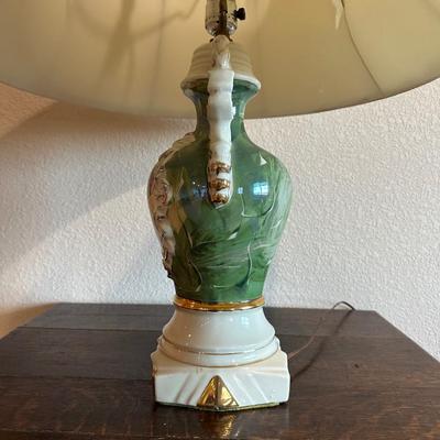 ANTIQUE NEWEL POST PARLOR TABLE AND A FRENCH VICTORIAN LAMP